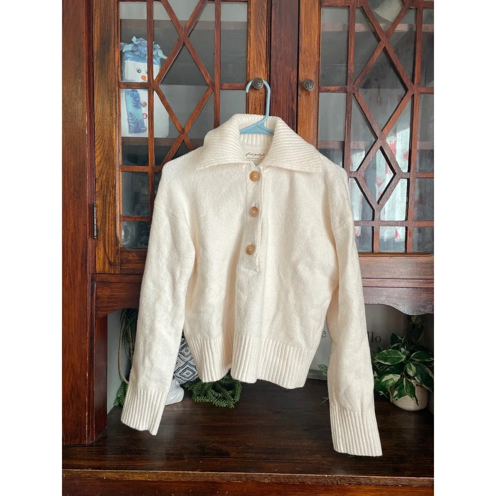 Free‎ People Trading Up Polo Sweater Cream Ivory XS